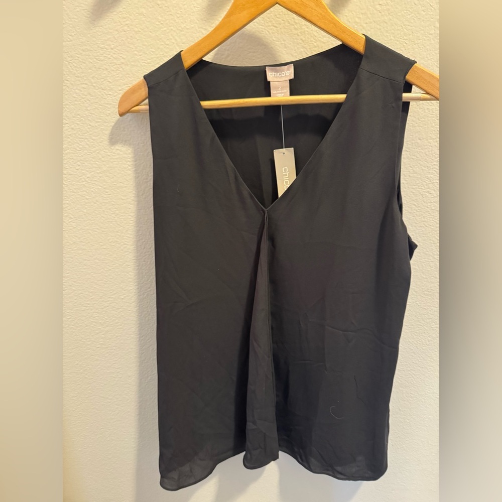 CHICO'S Black Drape Front Tank Size 2 Brand New!